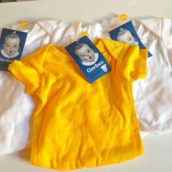 NWT 3 Gerber Onesies Sz 6M Yellow White Solid Colors NEW on Hangers Baby Infant - Picture 1 of 8